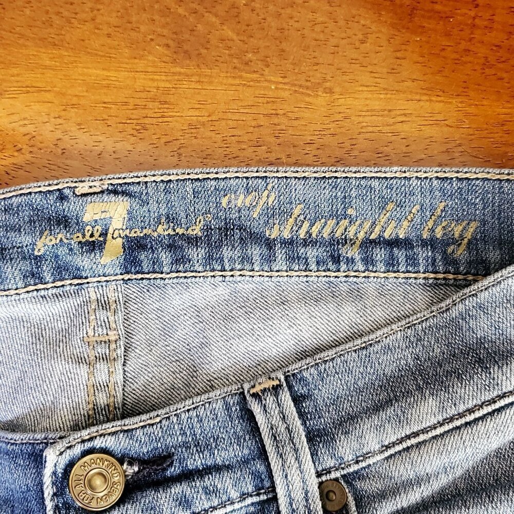 7 For All Mankind Womens Crop Straight Leg Jeans Size 26 Blue Denim Cotton Blend - Picture 4 of 11
